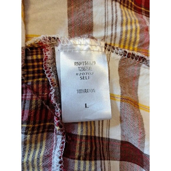 White Birch Women Button Up Raw Hem Shirt Size L Brown Plaid‎ Pockets Split Back - Picture 12 of 14